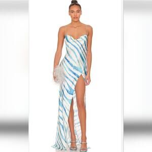 Retrofete Amika Dress in Blue Zebra Size XS NWT Sleeveless Striped Silk Maxi